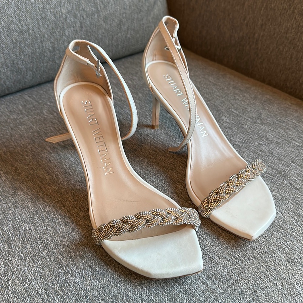Stuart Weitzman Cream and Gold Strappy Heels